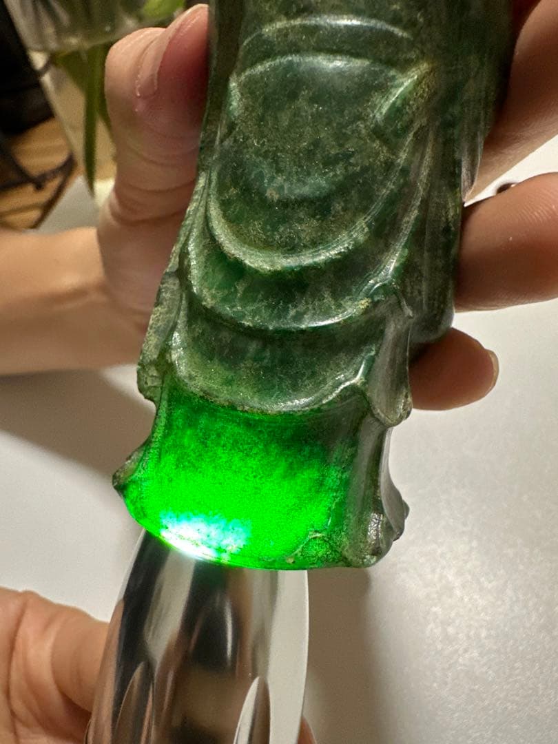 古翡翠 彫刻像 9cm 236gr｜モンゴル翡翠 福神座像 天然石 骨董 美術品
