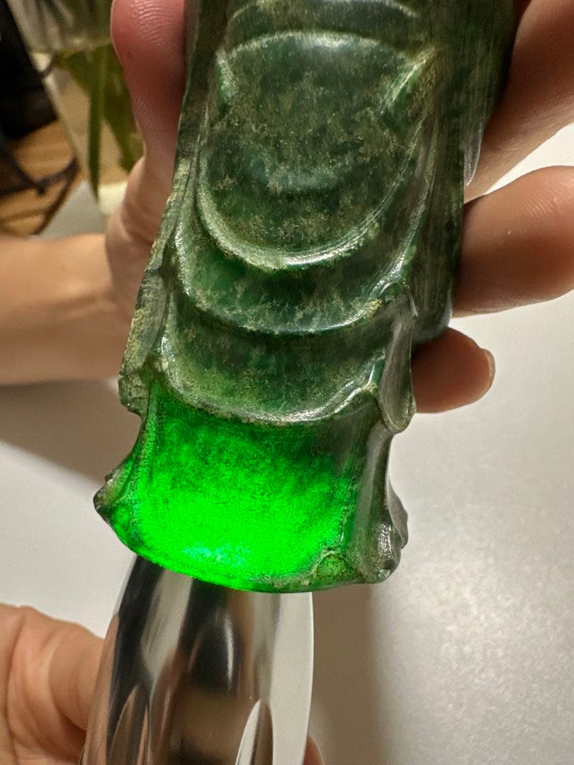 古翡翠 彫刻像 9cm 236gr｜モンゴル翡翠 福神座像 天然石 骨董 美術品