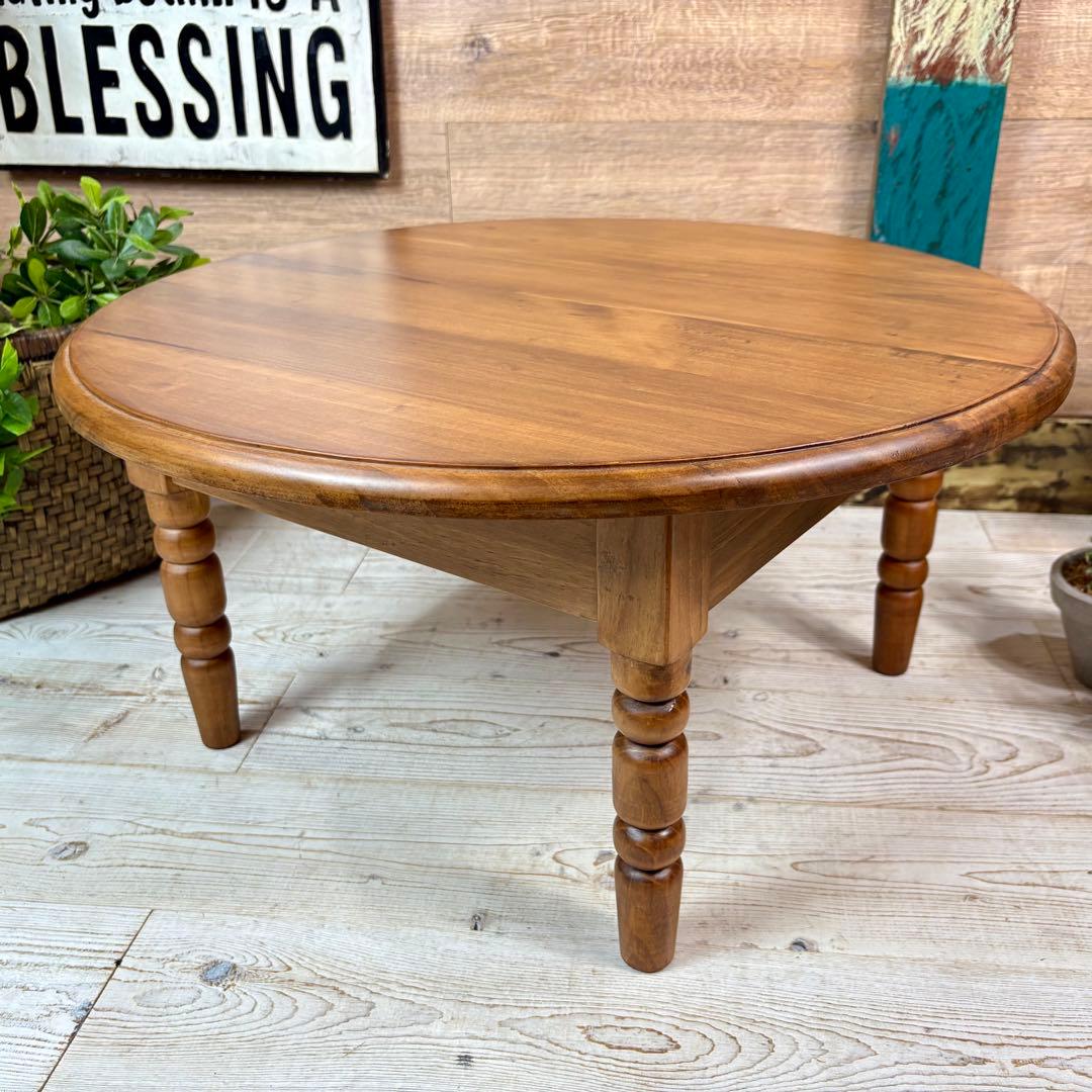 カントリー北欧調丸テーブル無垢ナチュラルウッド木製座卓松材無垢ちゃぶ台