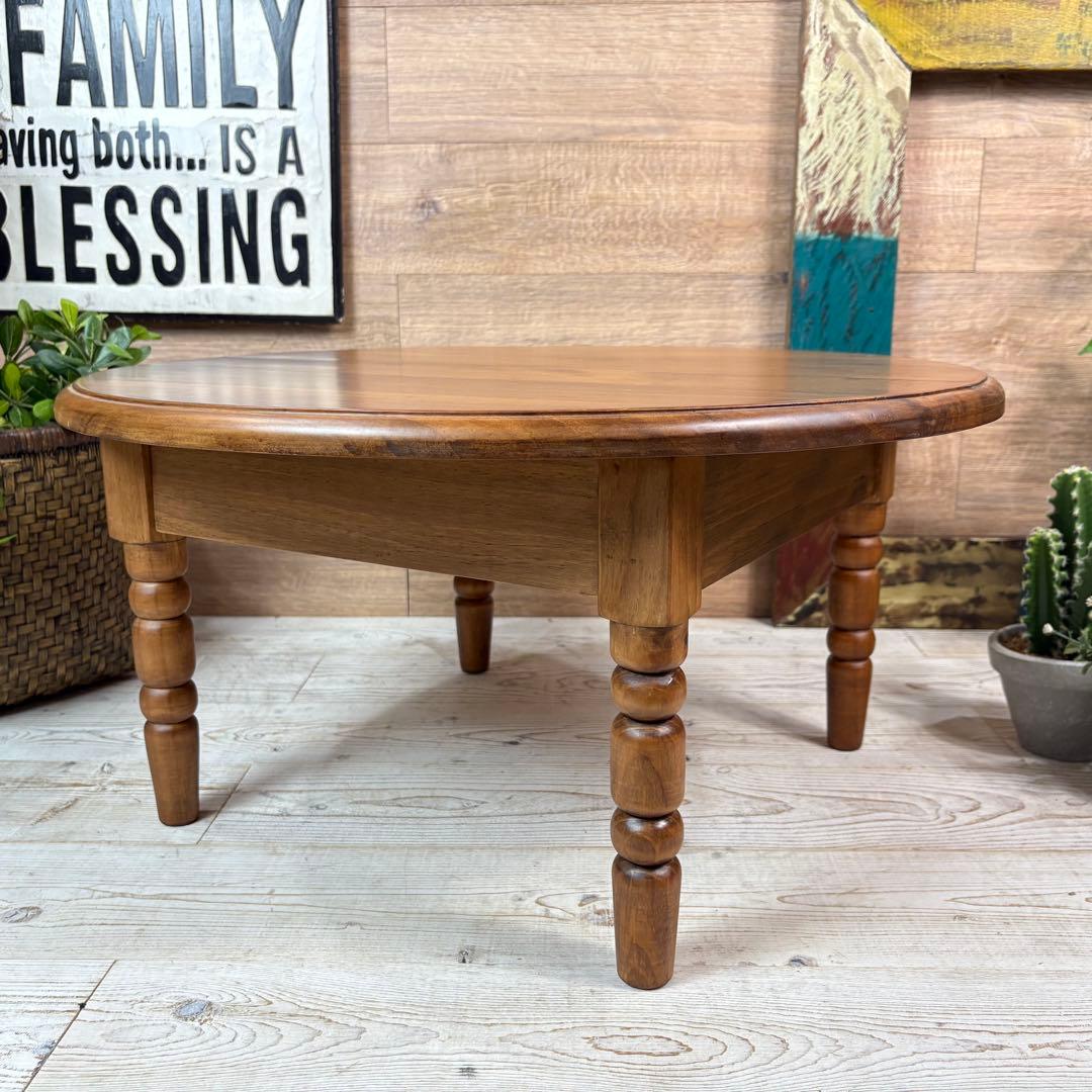 カントリー北欧調丸テーブル無垢ナチュラルウッド木製座卓松材無垢ちゃぶ台