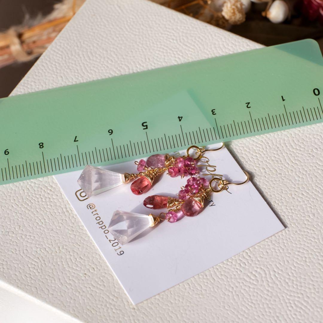 14kgfローズクォーツシャンデリアカットピアス/イヤリング