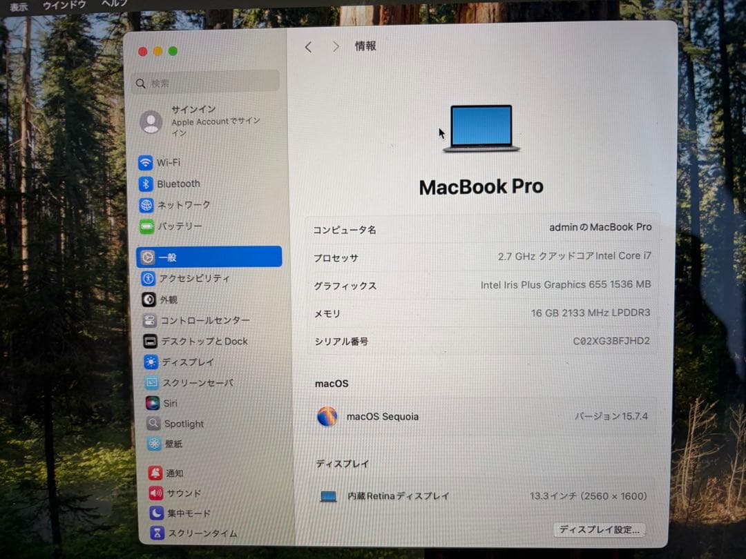 Apple MacBook Pro 13インチ A1989 英語配列