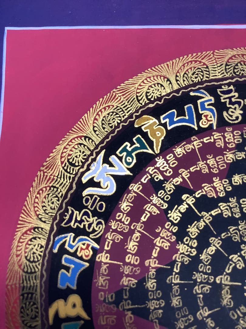 《 チベット密教　新品　1点物 》 手描き　タンカ　曼荼羅　マンダラ　梵字　54