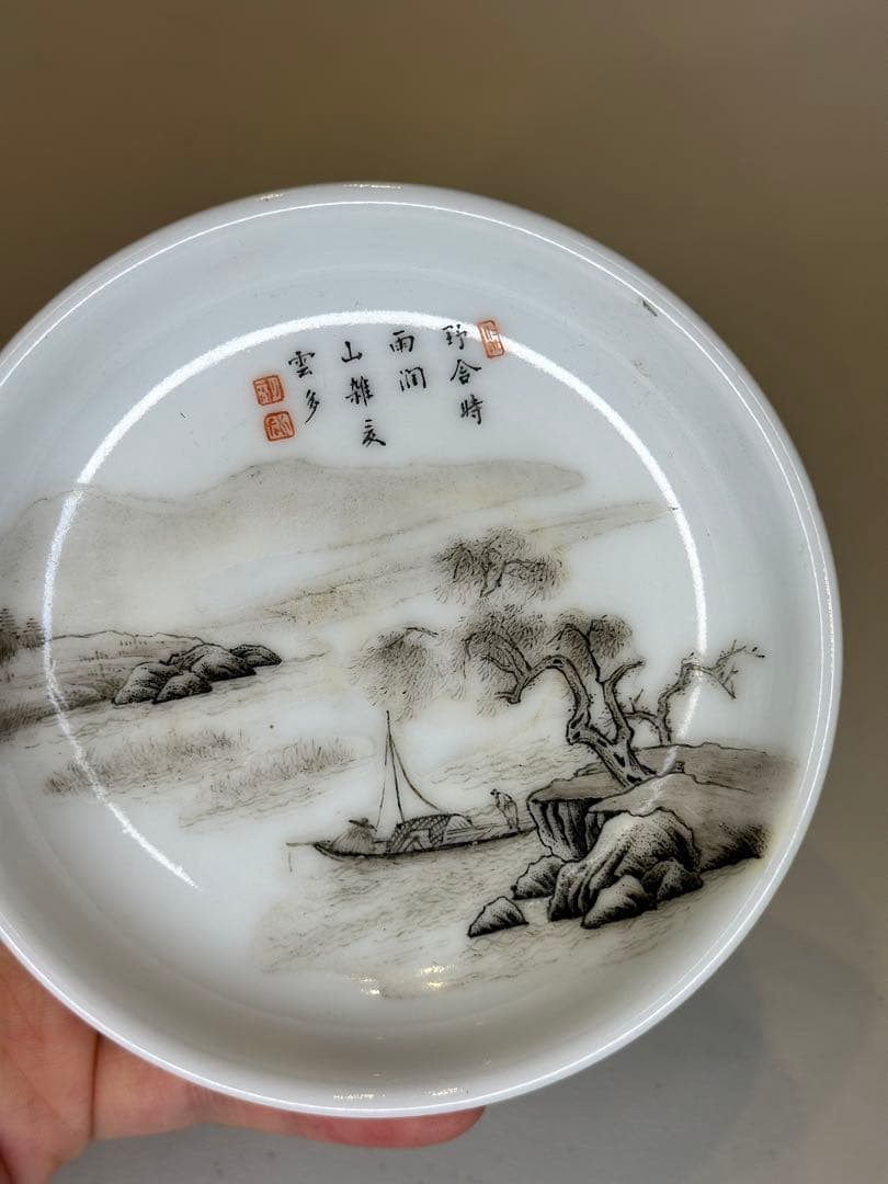 qucol lect大清雍正年製 小皿 2枚セット 風景画 陶磁器 骨董