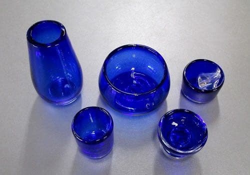 吹きガラス仏具　5具足セット　コバルト