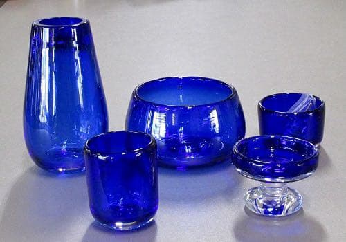 吹きガラス仏具　5具足セット　コバルト
