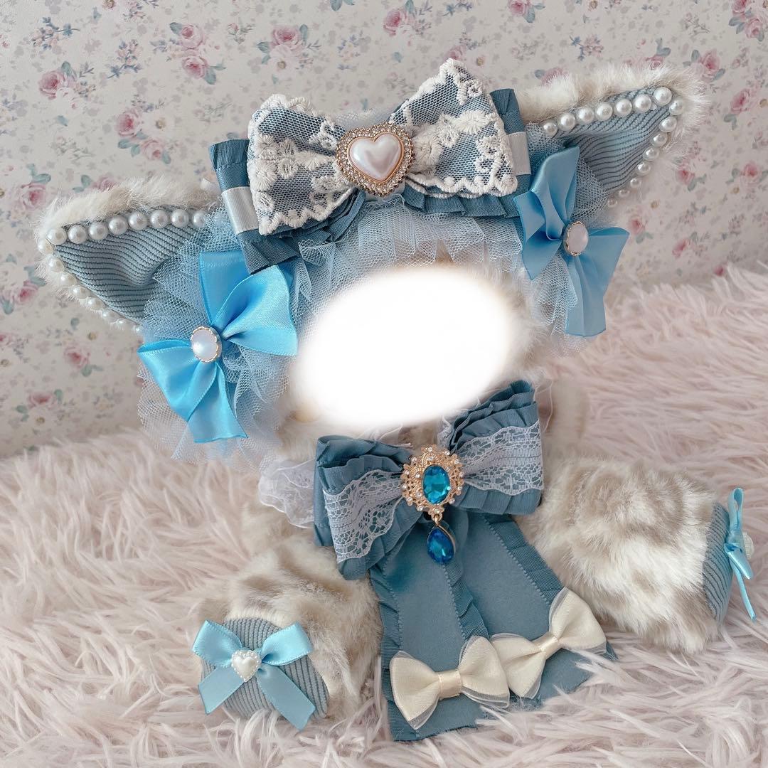 ♡お座り１６ｃｍぬい服♡猫の着ぐるみ♡ゆめかわおすわりぬいぐるみ♡ヒョウ柄水色