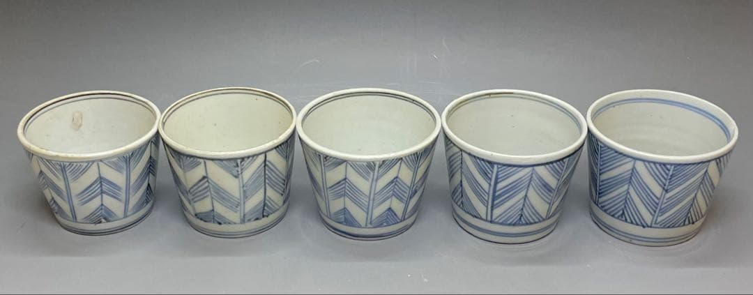 古伊万里　蕎麦猪口　矢羽根文様　染付　江戸時代　10客　h9125