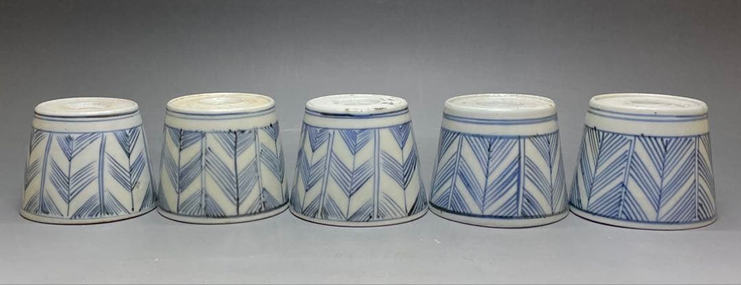 古伊万里　蕎麦猪口　矢羽根文様　染付　江戸時代　10客　h9125