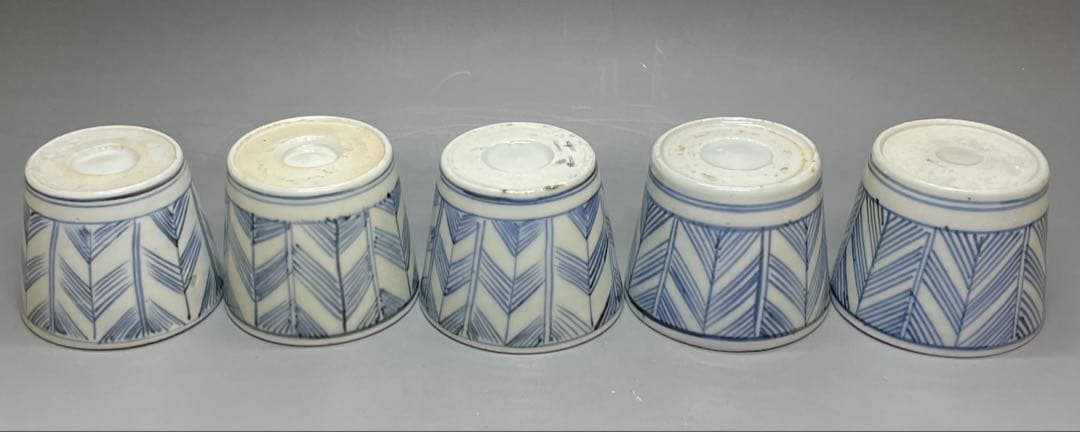 古伊万里　蕎麦猪口　矢羽根文様　染付　江戸時代　10客　h9125