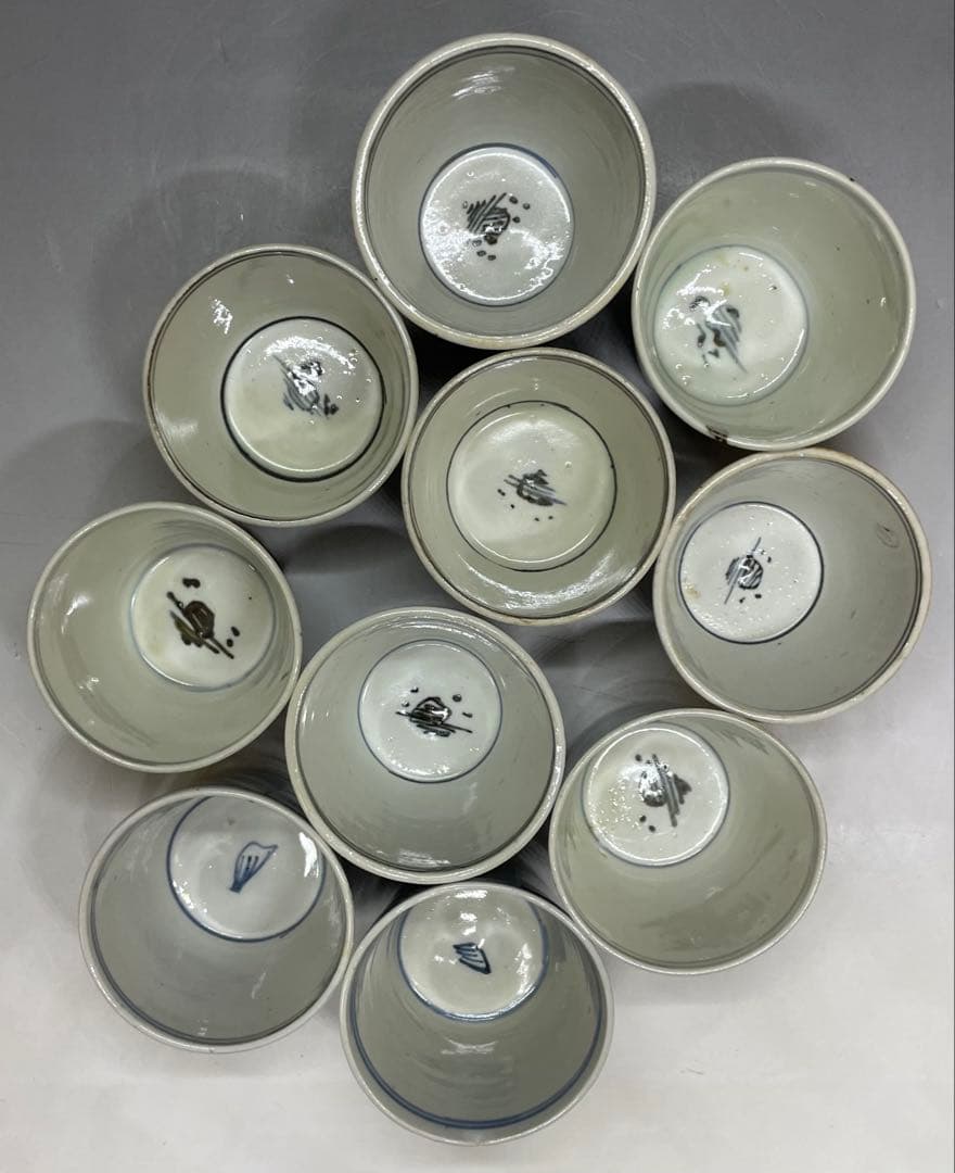 古伊万里　蕎麦猪口　矢羽根文様　染付　江戸時代　10客　h9125