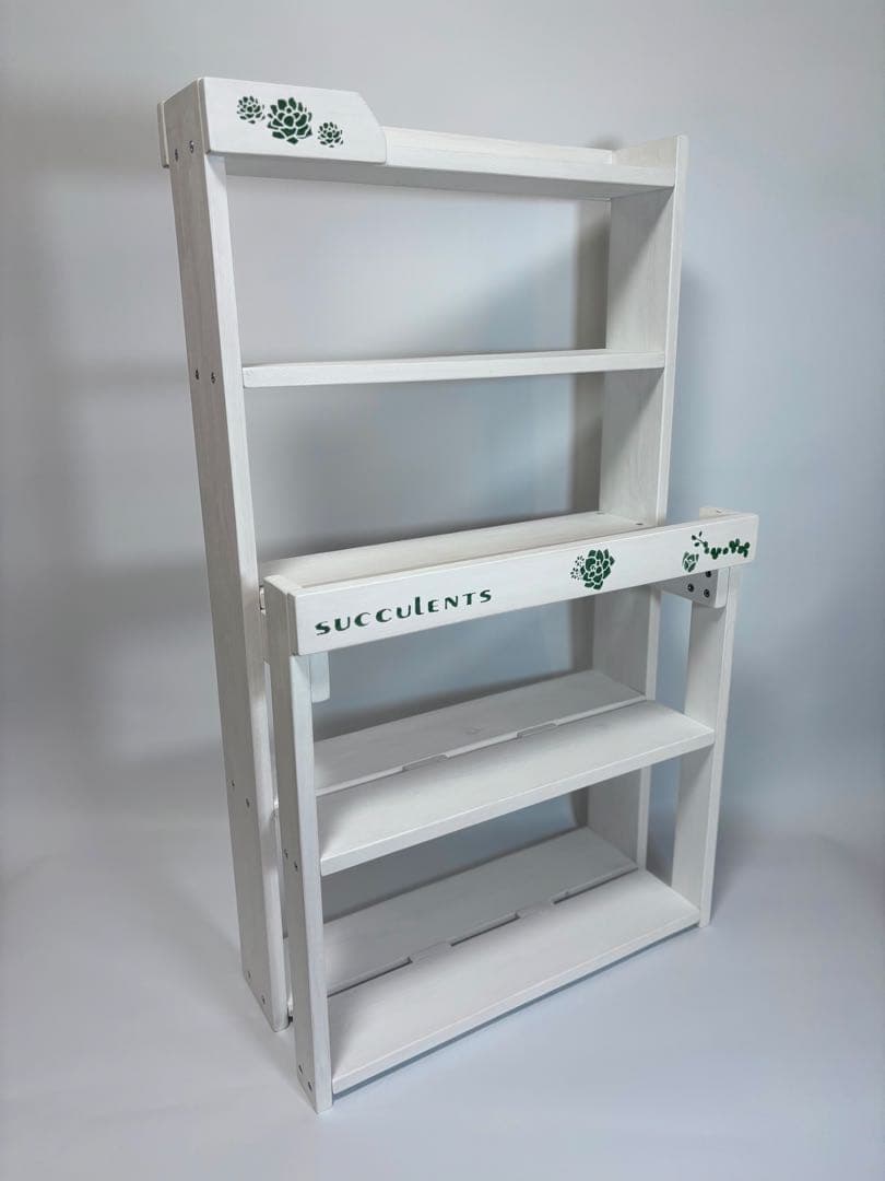 多肉棚　木製プランターラック　大型5段　ホワイトプレート
