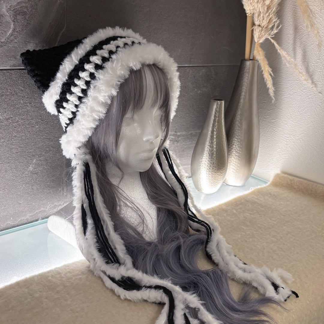 猫耳ニット帽　ボンネット