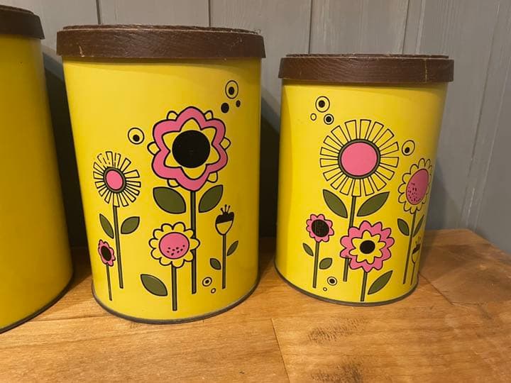 アメリカ　キャニスター　ビンテージ　アンティーク　レトロ　フラワー　４個セット