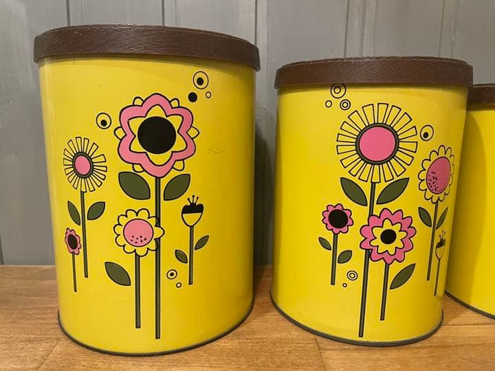 アメリカ　キャニスター　ビンテージ　アンティーク　レトロ　フラワー　４個セット