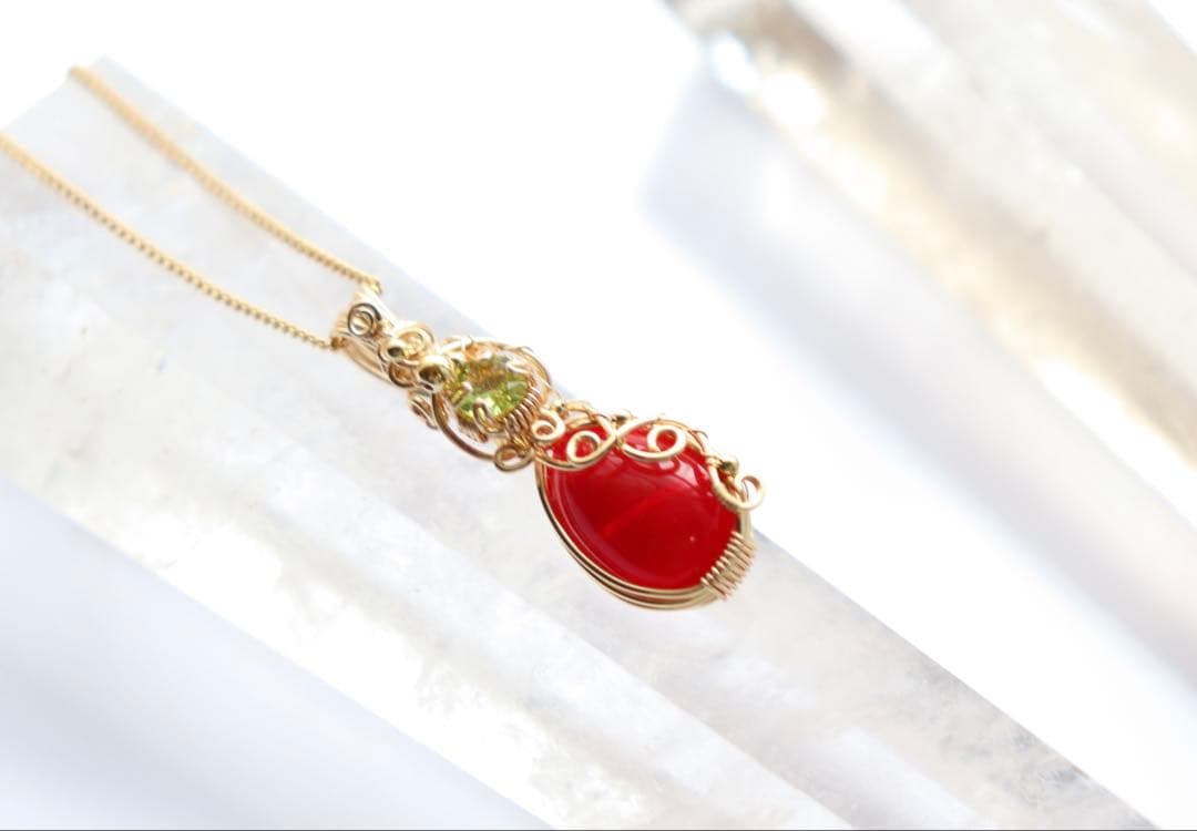 アンダラクリスタルのワイヤージュエリーネックレス✧ドラゴンズブラッド✧ペンダント