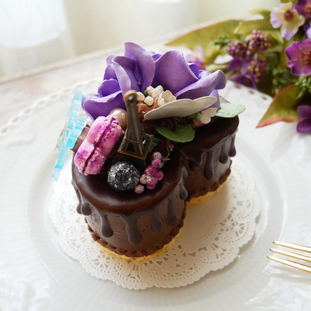 【merci*M様】フェイクスイーツ❤︎‬バイオレットローズチョコドリップケーキ
