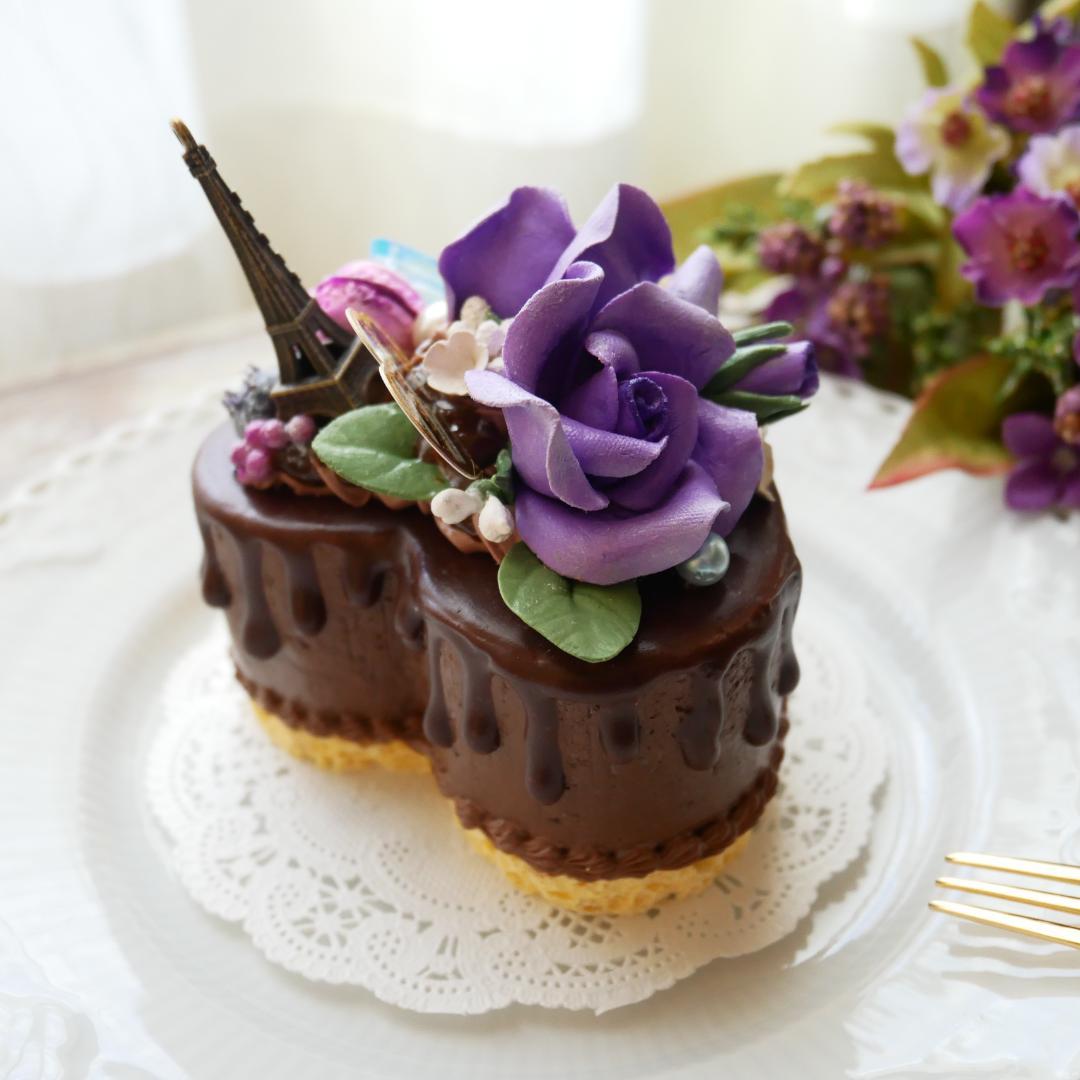 【merci*M様】フェイクスイーツ❤︎‬バイオレットローズチョコドリップケーキ