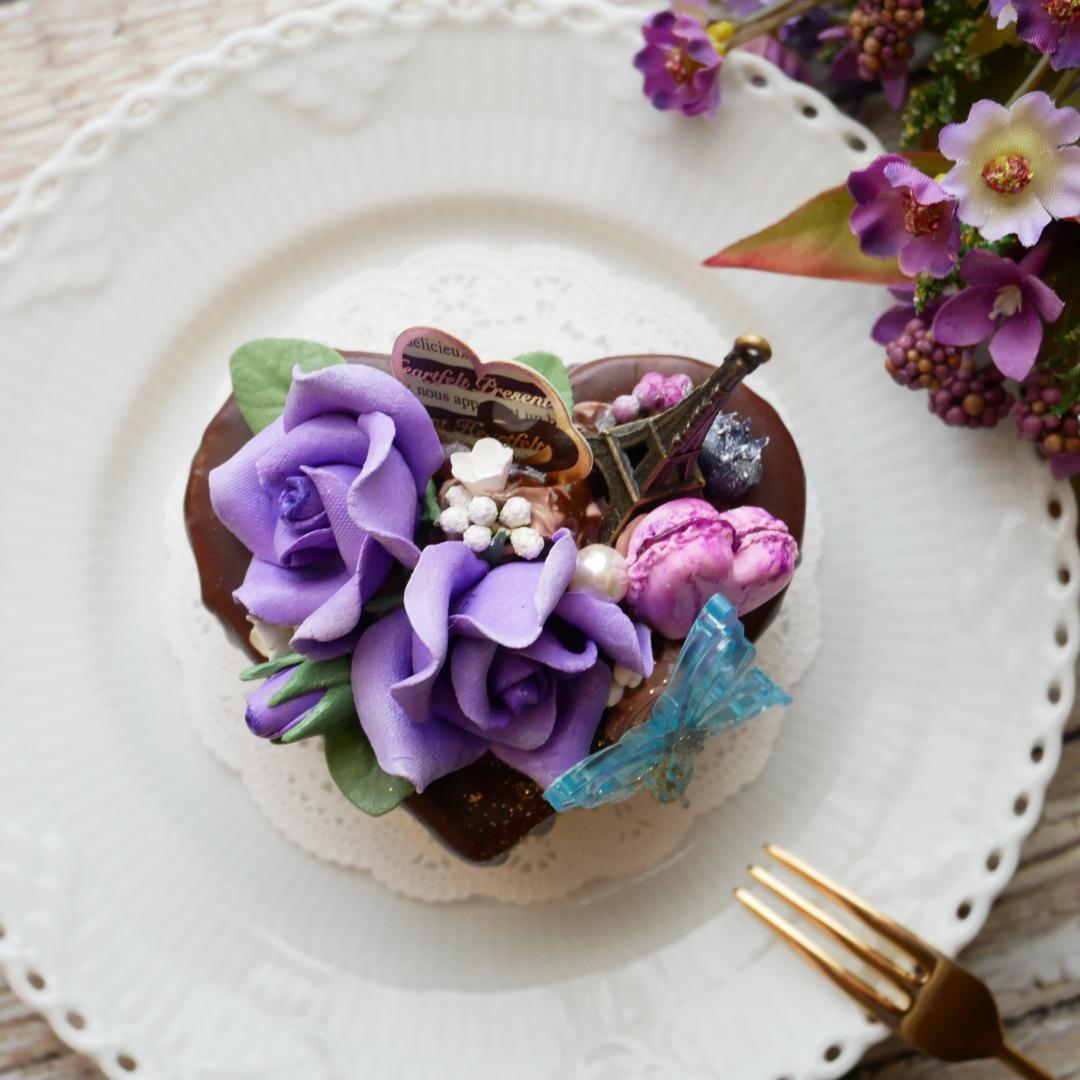 【merci*M様】フェイクスイーツ❤︎‬バイオレットローズチョコドリップケーキ