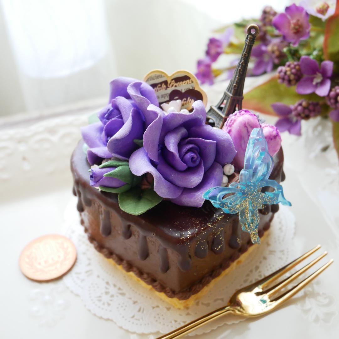 【merci*M様】フェイクスイーツ❤︎‬バイオレットローズチョコドリップケーキ