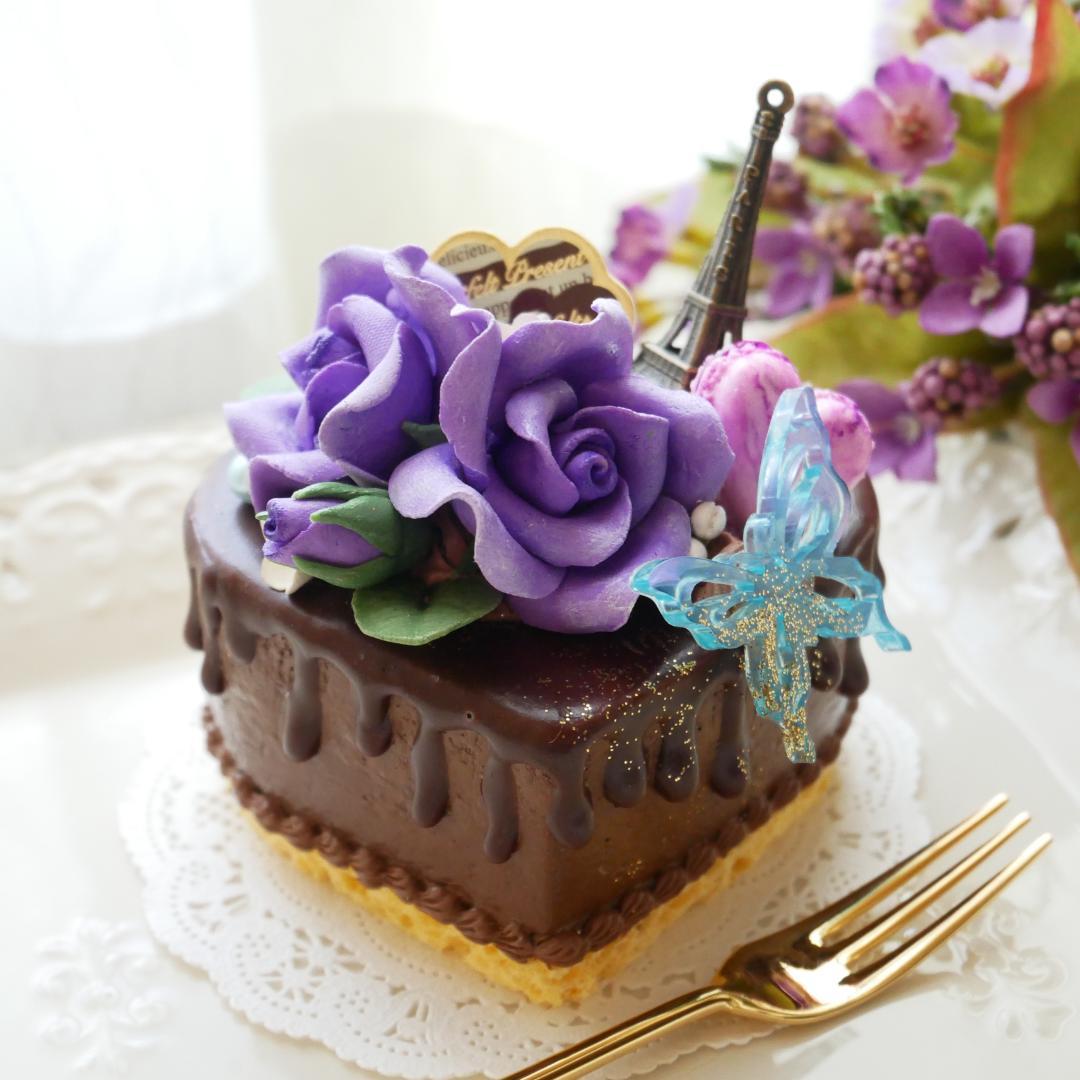 【merci*M様】フェイクスイーツ❤︎‬バイオレットローズチョコドリップケーキ