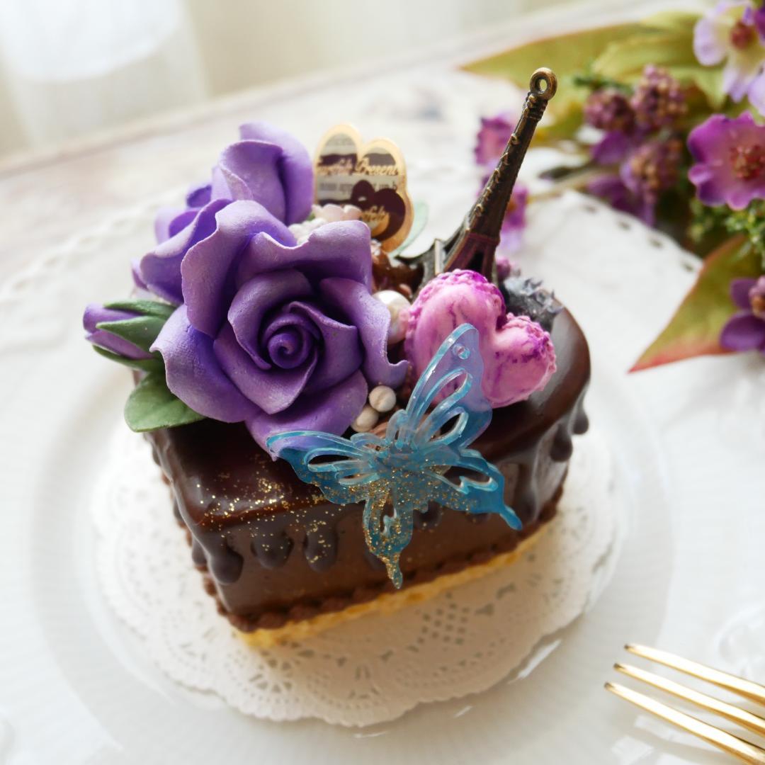 【merci*M様】フェイクスイーツ❤︎‬バイオレットローズチョコドリップケーキ