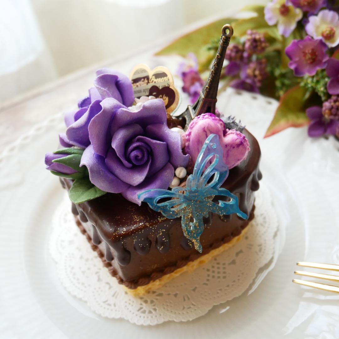 【merci*M様】フェイクスイーツ❤︎‬バイオレットローズチョコドリップケーキ