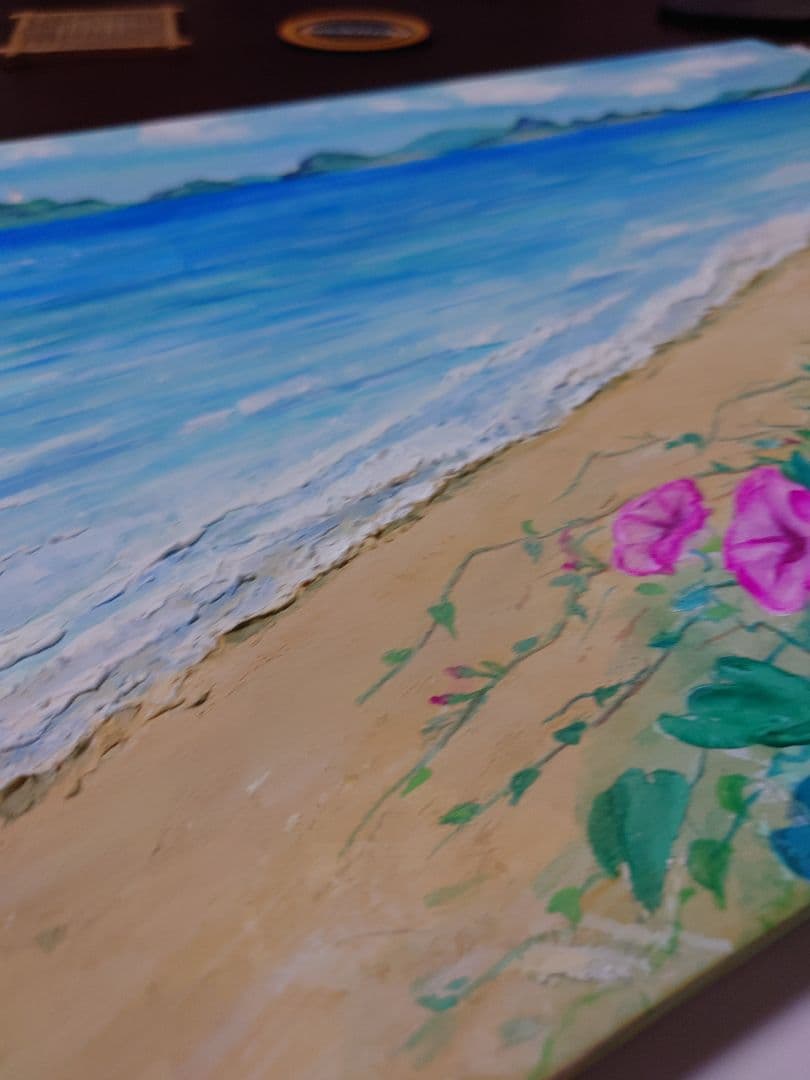 絵画　大きい絵　テクスチャーアート　アクリル画 F6 海　阿真ビーチ
