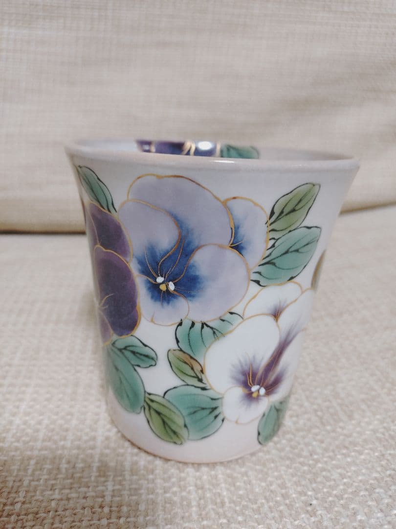 陶あん パンジーの花柄 陶器製マグカップ 京焼 清水焼 陶葊