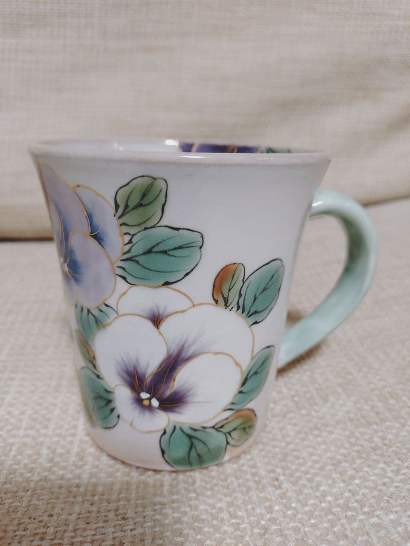 陶あん パンジーの花柄 陶器製マグカップ 京焼 清水焼 陶葊