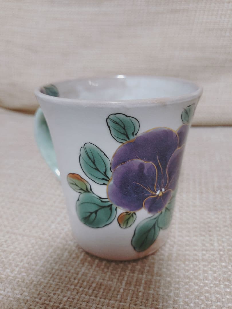 陶あん パンジーの花柄 陶器製マグカップ 京焼 清水焼 陶葊