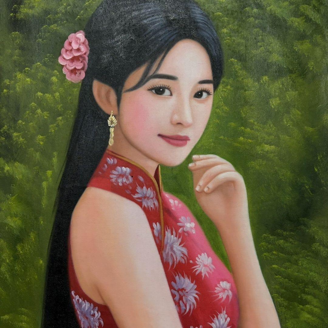 手描き 水彩油画 人物画 冷军 作品図 中国絵画 約70×100cm 未表装
