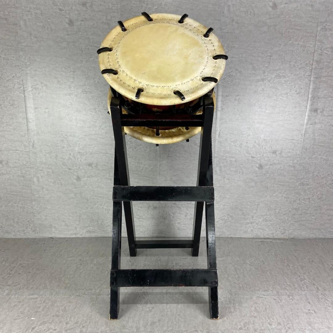 締太鼓　ボルト締め 附締太鼓　和太鼓　３丁掛け　７寸　立奏台付き