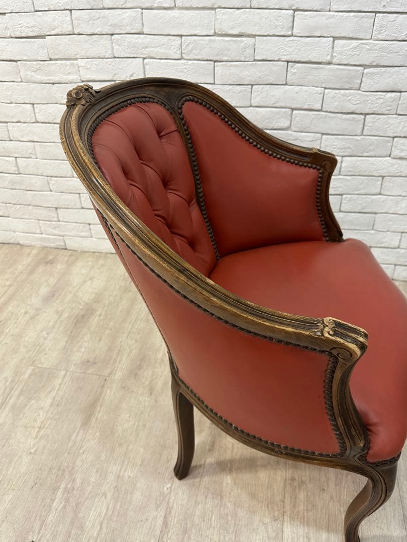 【東京都内23区配送無料】　アンティーク　レザー　チェア　椅子　ロココ　イタリア