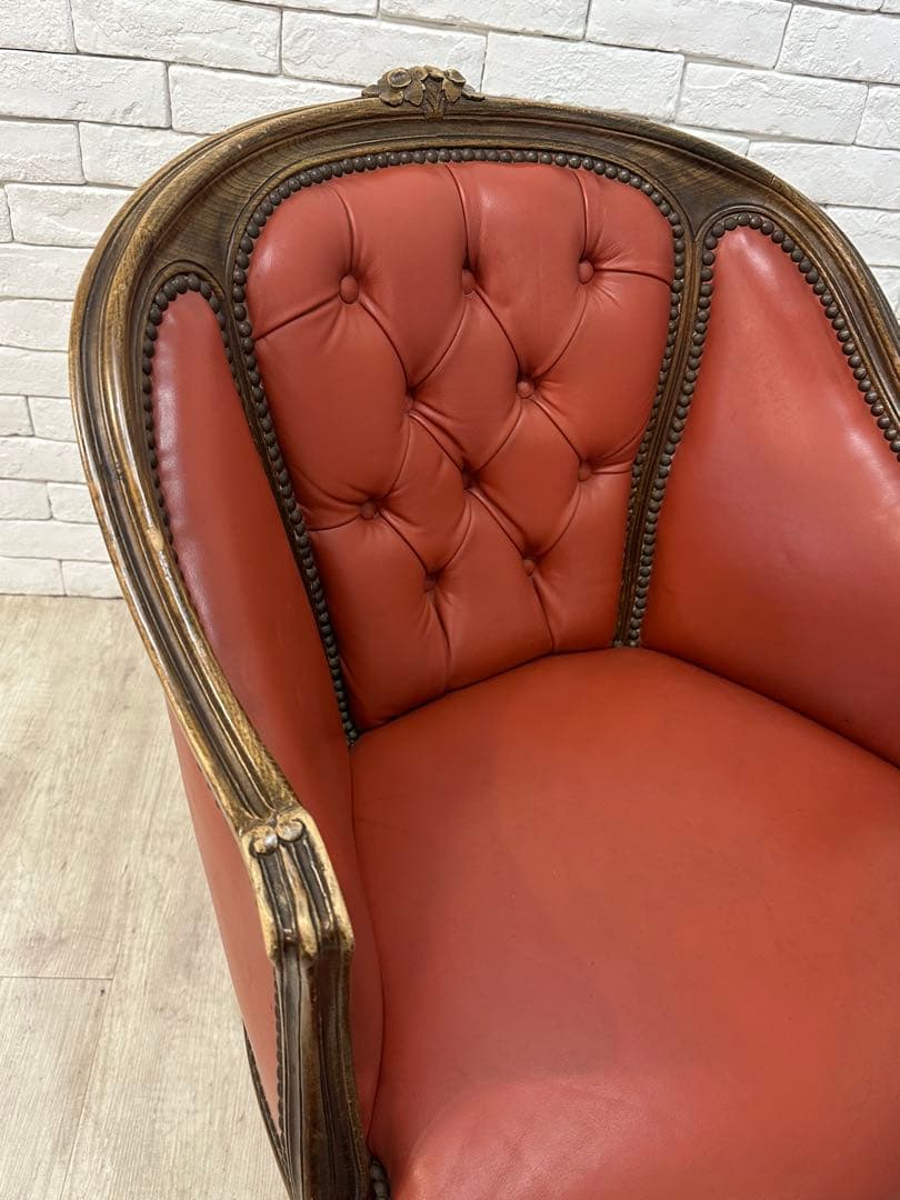 【東京都内23区配送無料】　アンティーク　レザー　チェア　椅子　ロココ　イタリア
