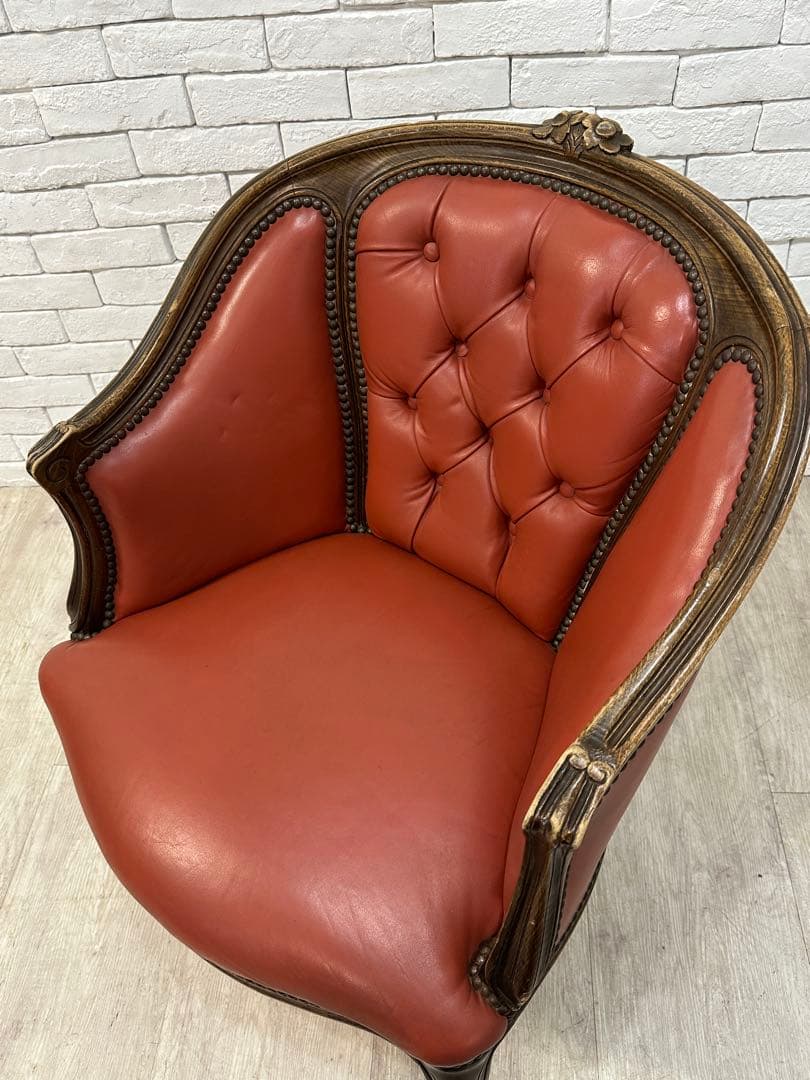【東京都内23区配送無料】　アンティーク　レザー　チェア　椅子　ロココ　イタリア