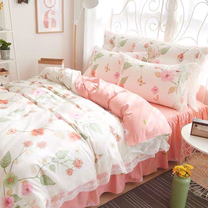 綿100%なめらか肌触り花柄寝具カバーセット掛け布団カバーベッドスカート枕カバー