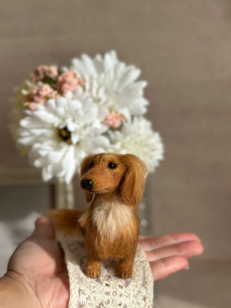 ハンドメイドのダックスフンド　胸の毛・鼻の色の変更できます　羊毛フェルト　犬