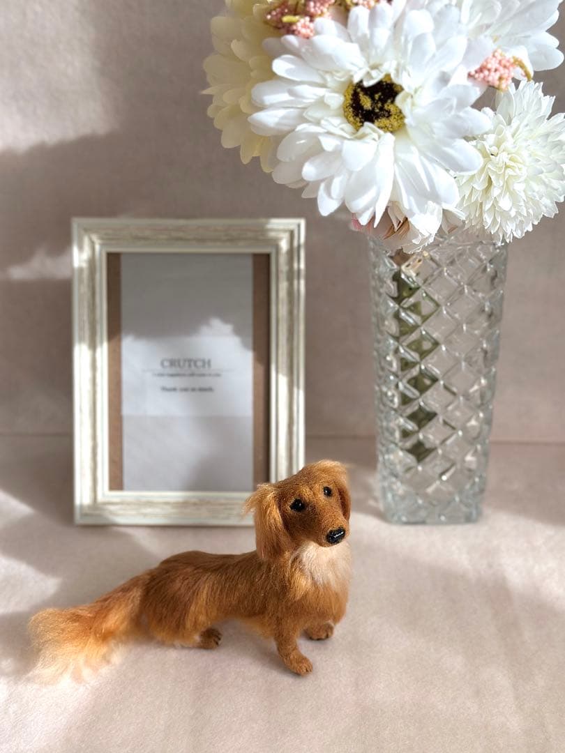ハンドメイドのダックスフンド　胸の毛・鼻の色の変更できます　羊毛フェルト　犬