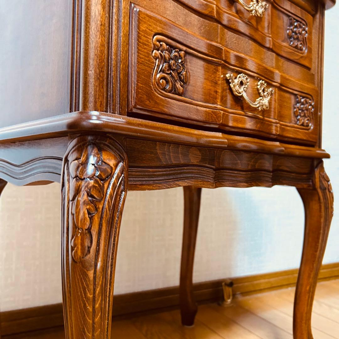 【美品】猫脚 2段チェスト コンソールテーブル アンティーク家具 花柄レリーフ