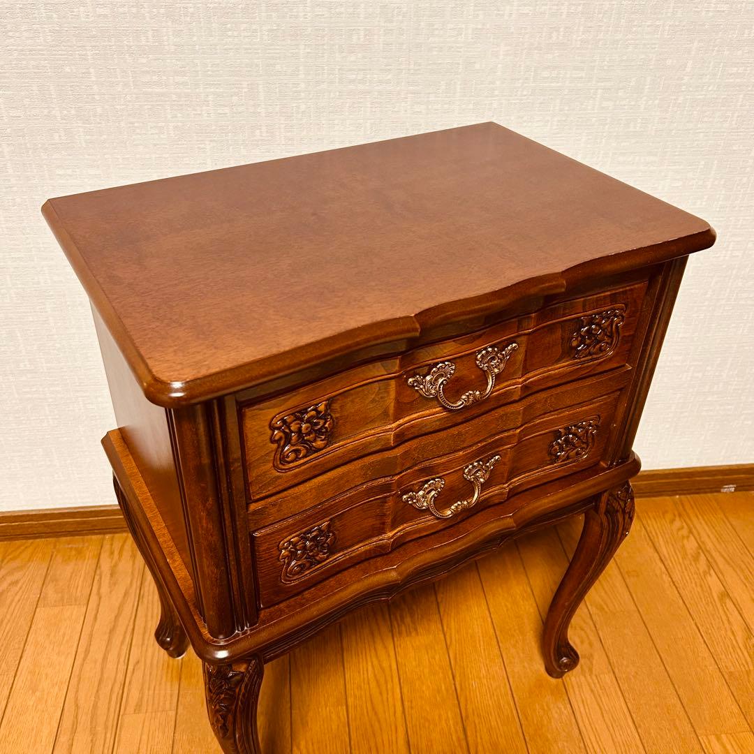 【美品】猫脚 2段チェスト コンソールテーブル アンティーク家具 花柄レリーフ