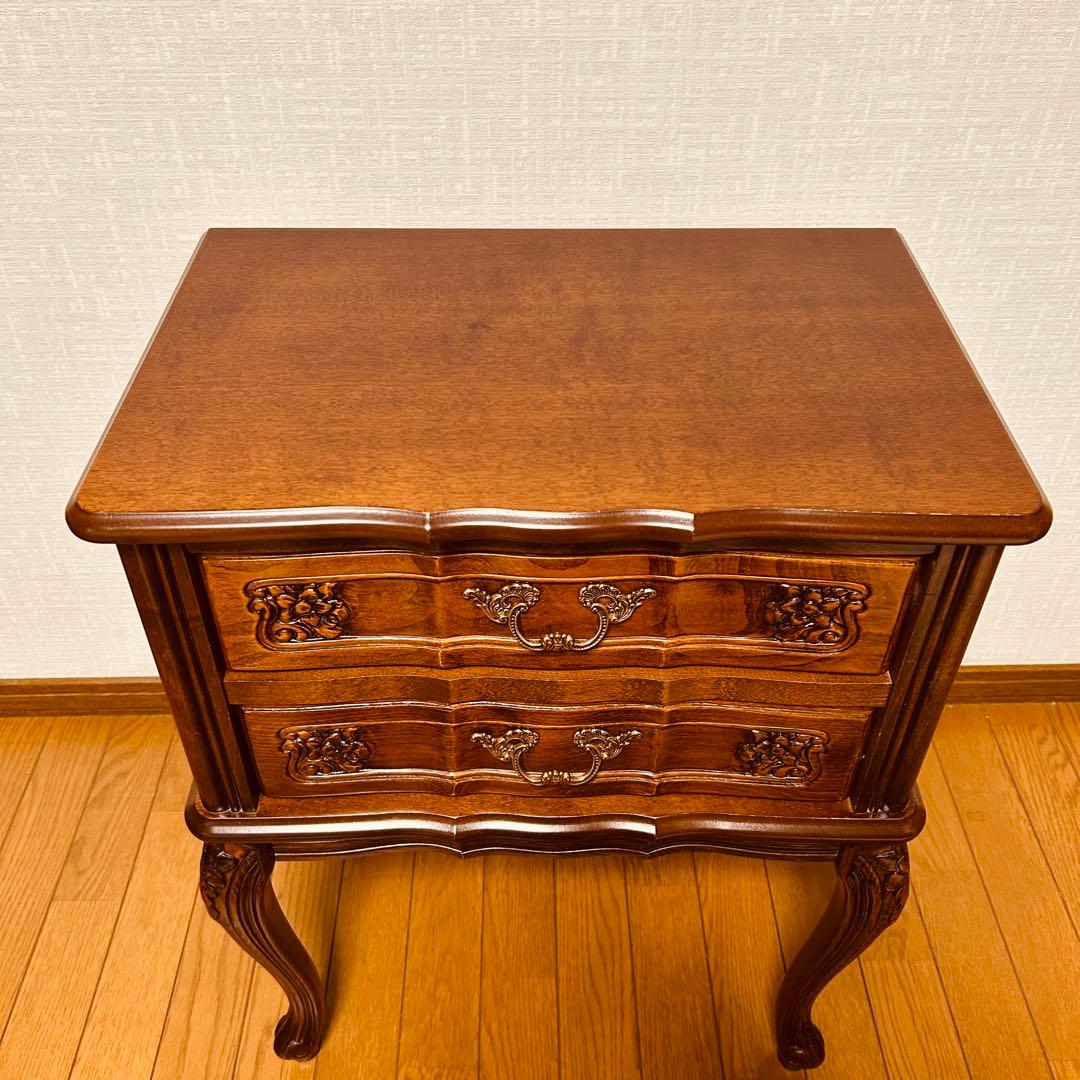 【美品】猫脚 2段チェスト コンソールテーブル アンティーク家具 花柄レリーフ