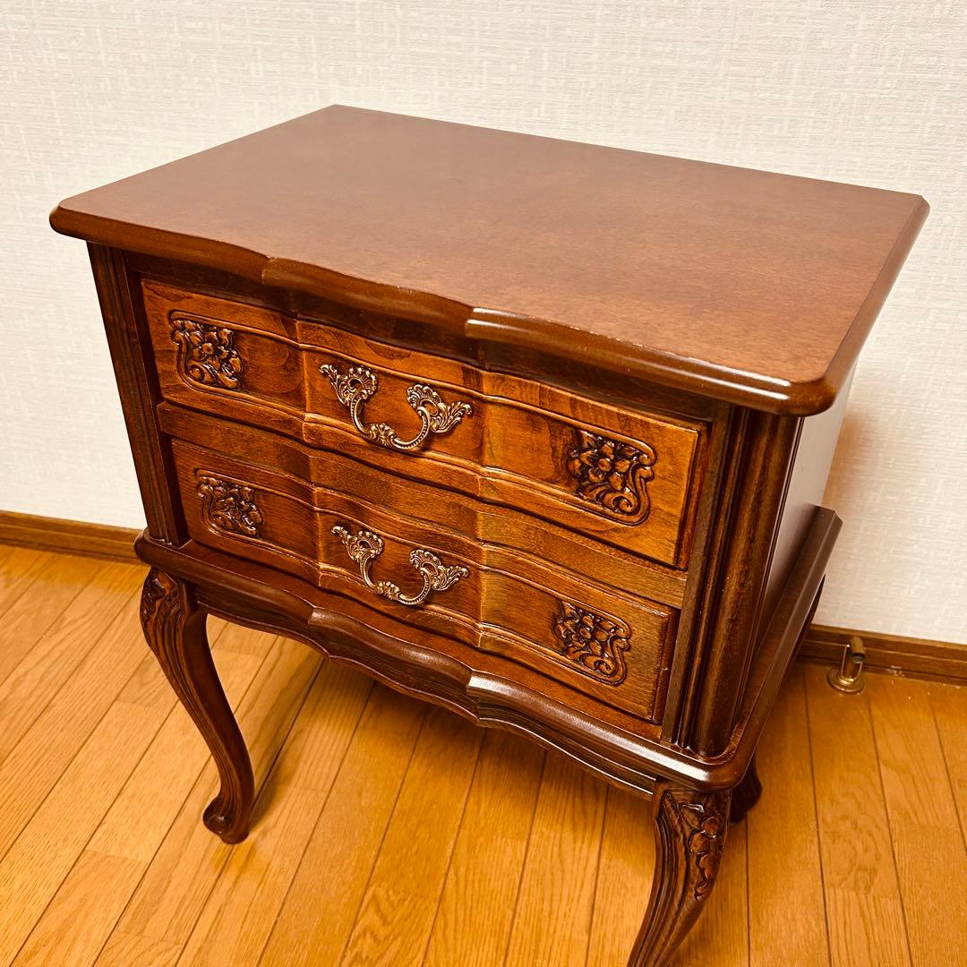 【美品】猫脚 2段チェスト コンソールテーブル アンティーク家具 花柄レリーフ