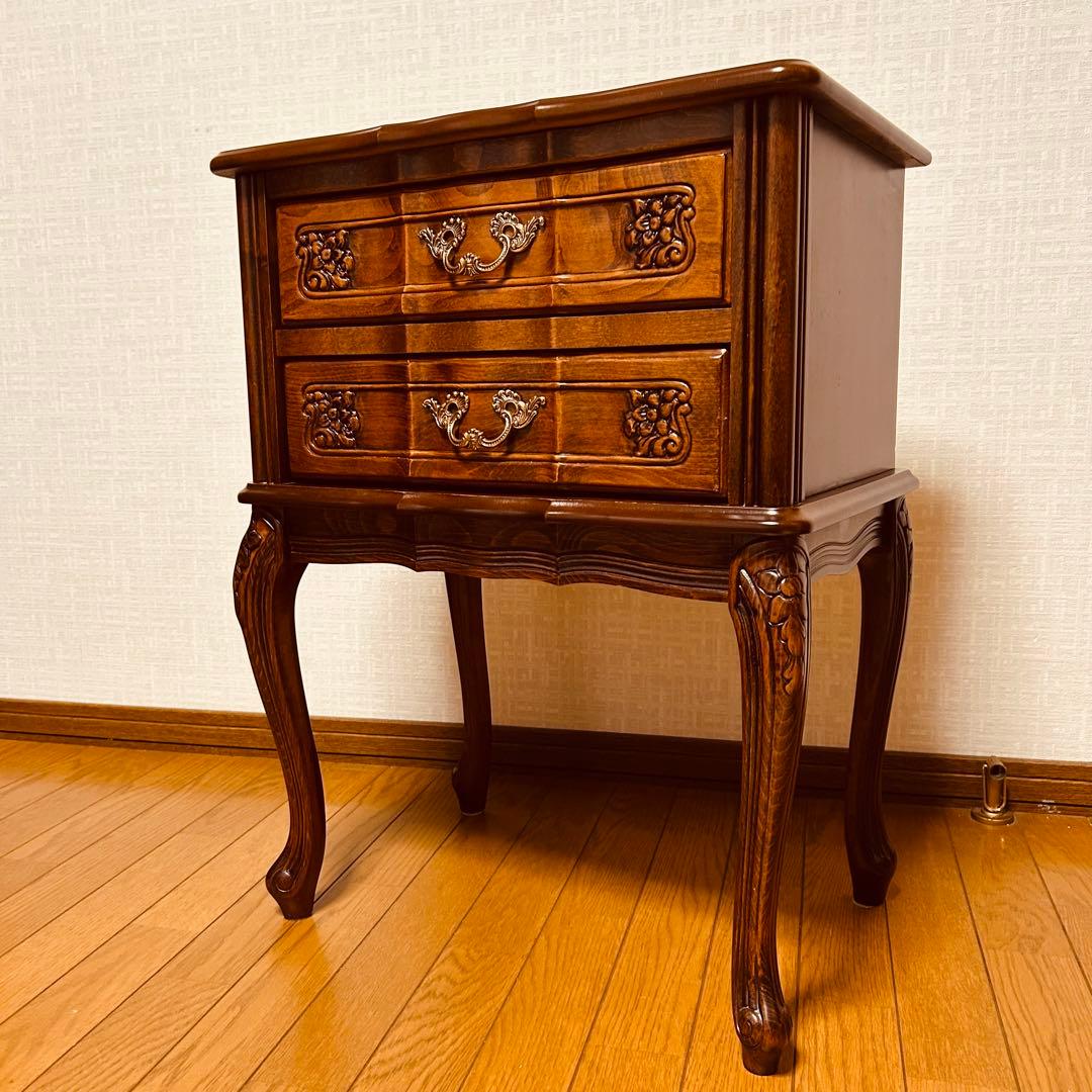 【美品】猫脚 2段チェスト コンソールテーブル アンティーク家具 花柄レリーフ