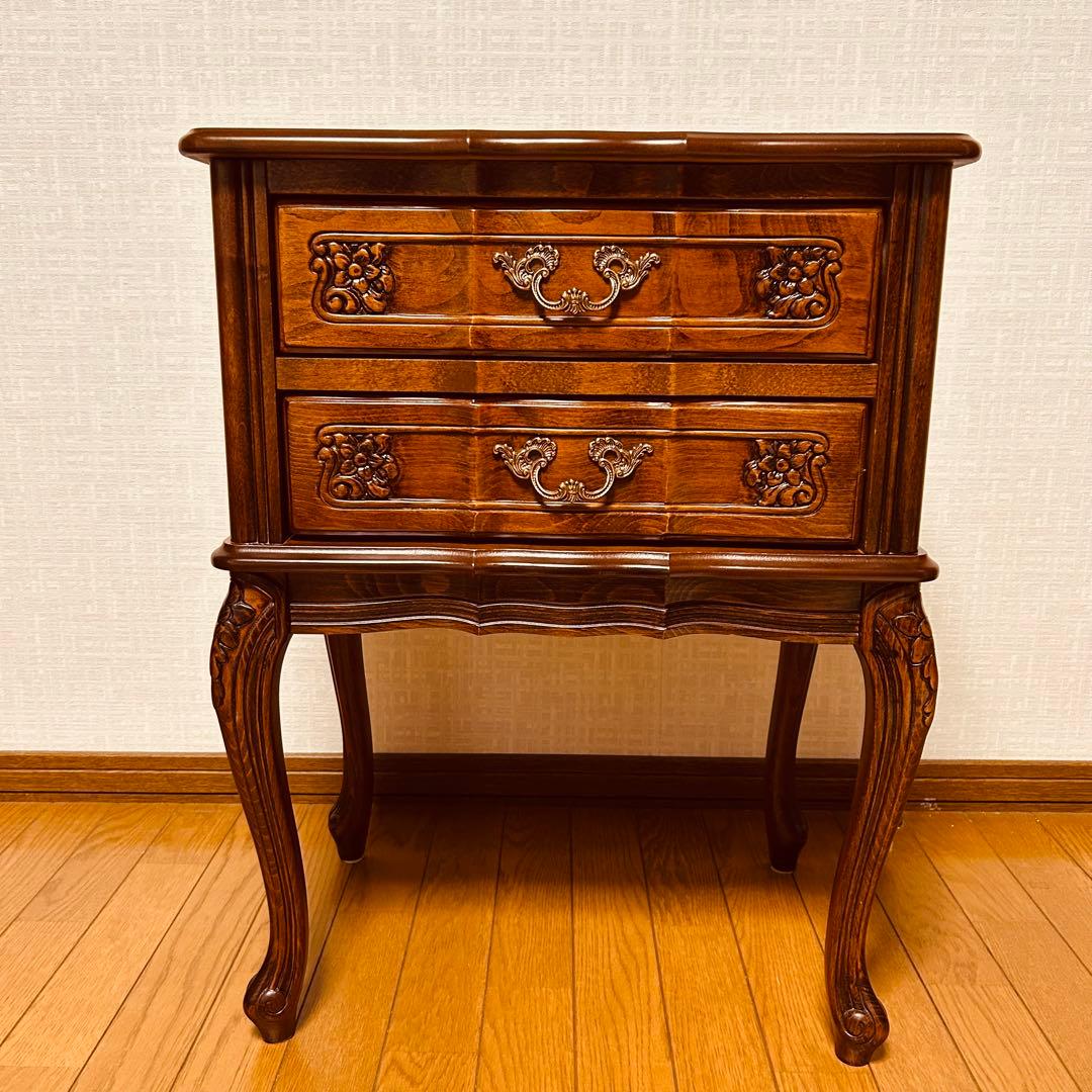 【美品】猫脚 2段チェスト コンソールテーブル アンティーク家具 花柄レリーフ
