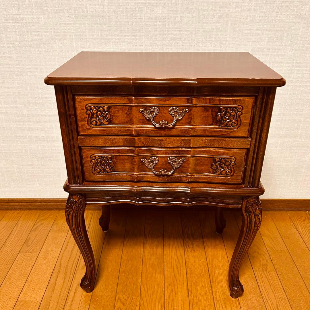 【美品】猫脚 2段チェスト コンソールテーブル アンティーク家具 花柄レリーフ