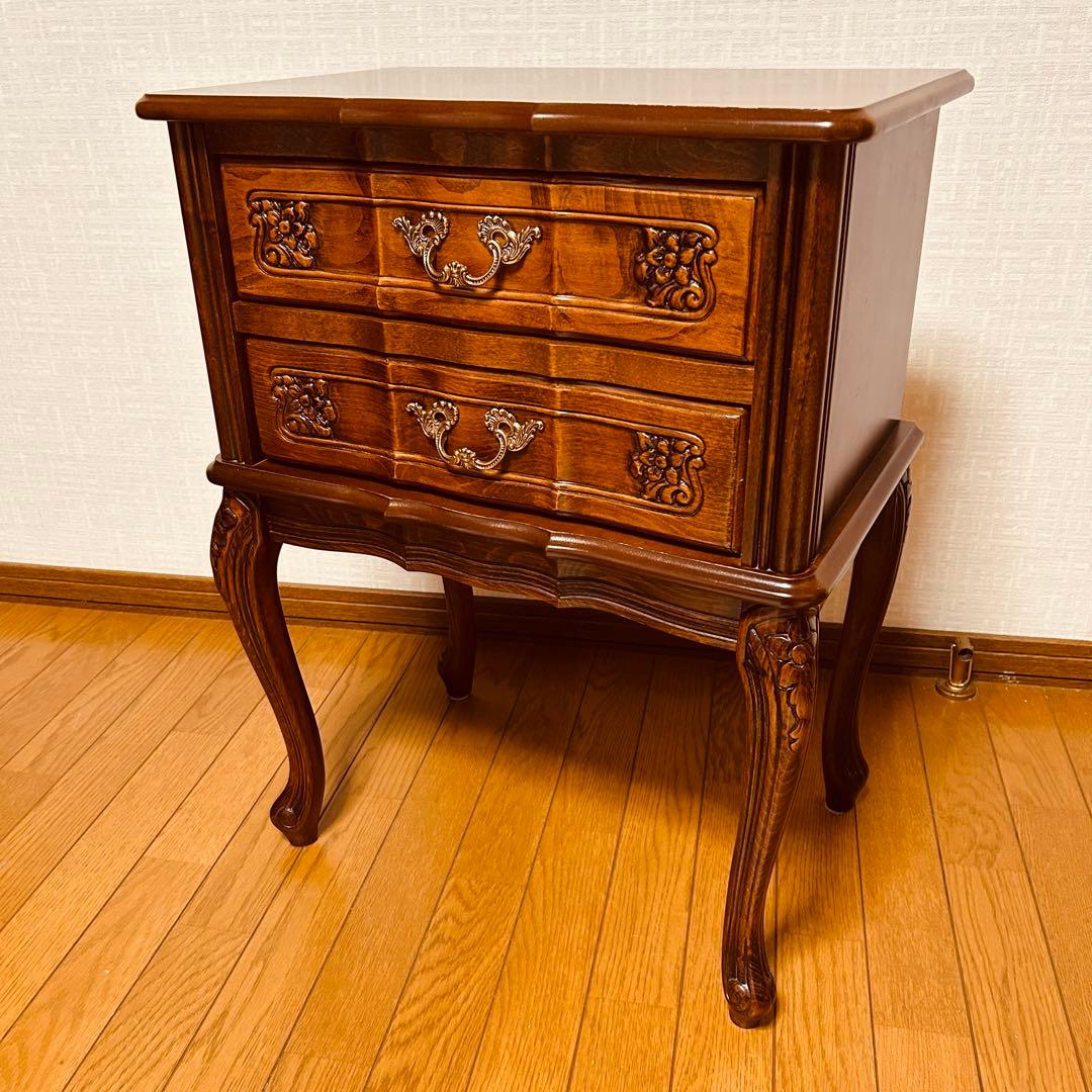 【美品】猫脚 2段チェスト コンソールテーブル アンティーク家具 花柄レリーフ