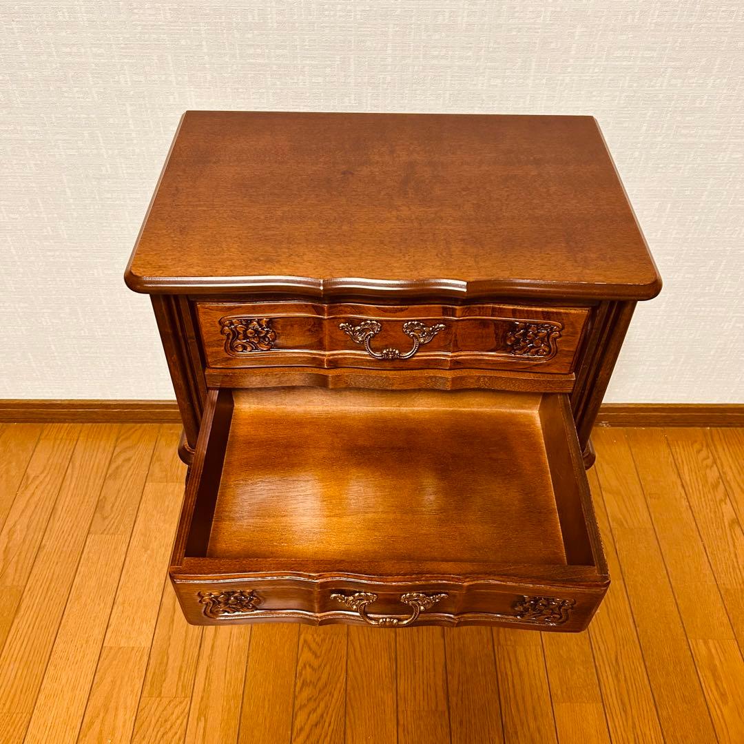 【美品】猫脚 2段チェスト コンソールテーブル アンティーク家具 花柄レリーフ