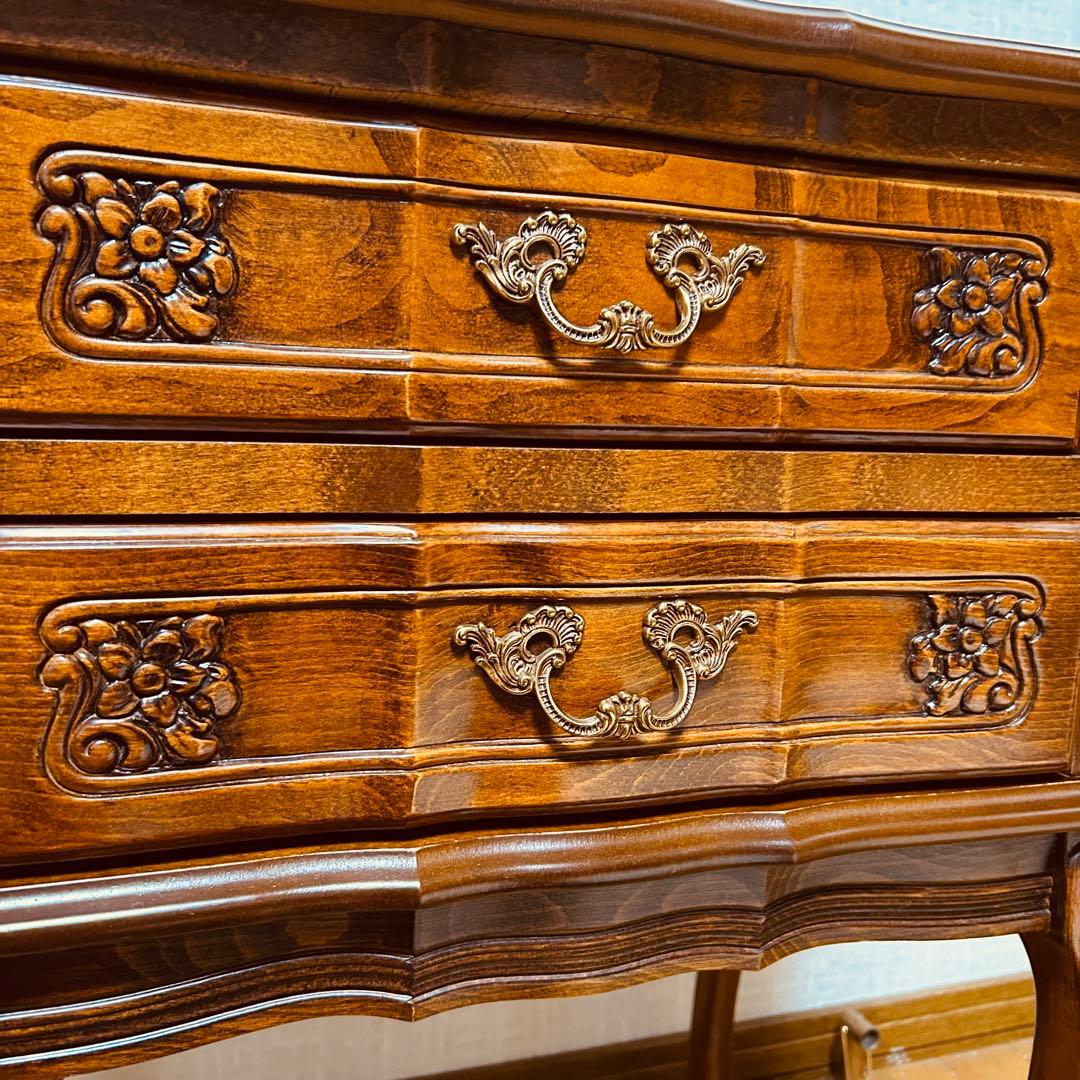 【美品】猫脚 2段チェスト コンソールテーブル アンティーク家具 花柄レリーフ