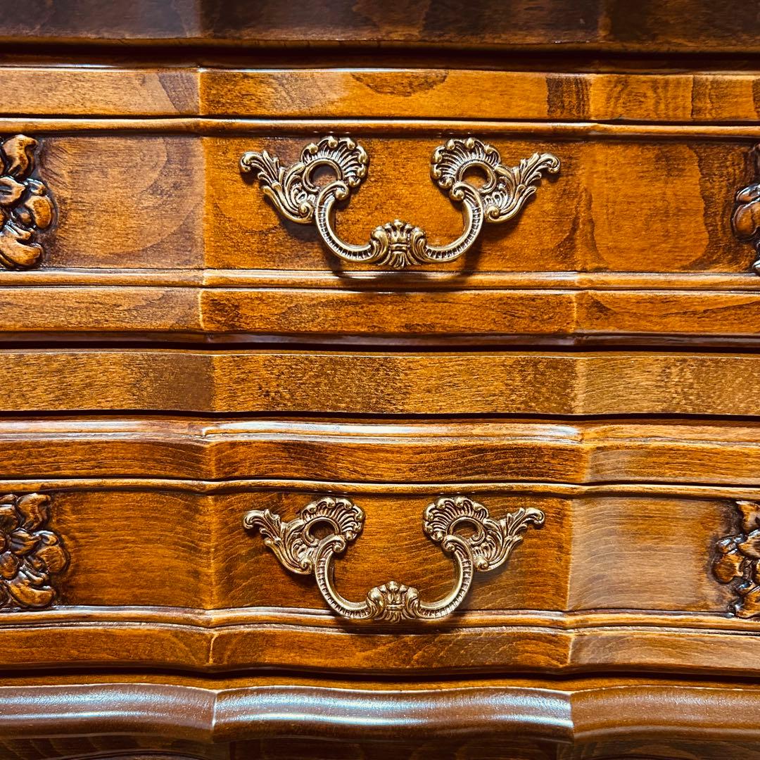 【美品】猫脚 2段チェスト コンソールテーブル アンティーク家具 花柄レリーフ